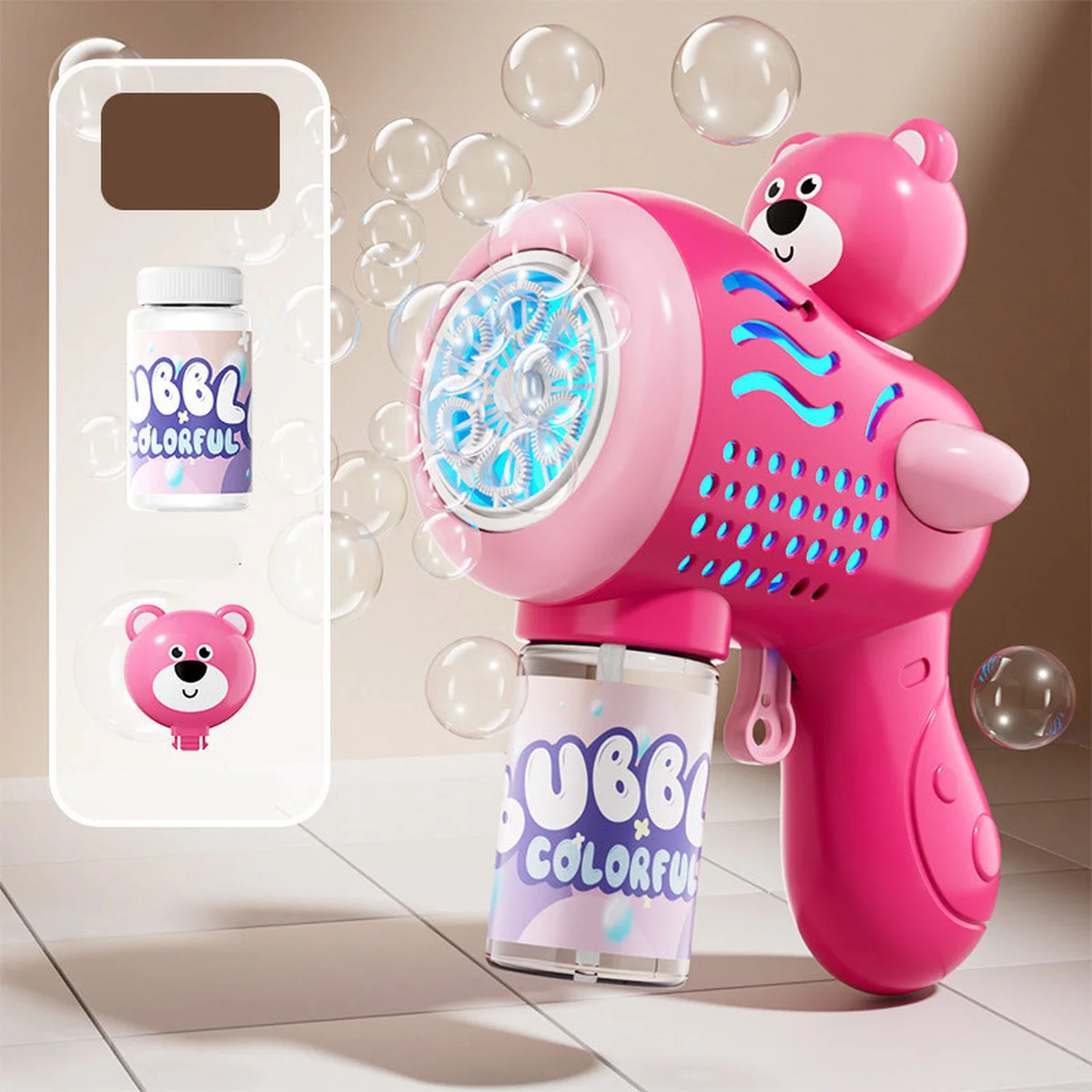 Пістолет із мильними бульбашками H058 Little Bear + bottle 50ml Pink