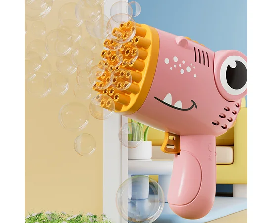 Пістолет для мильних бульбашок Dinosaur Bubble Gun з насадкою на 40 отворів 50ml Pink