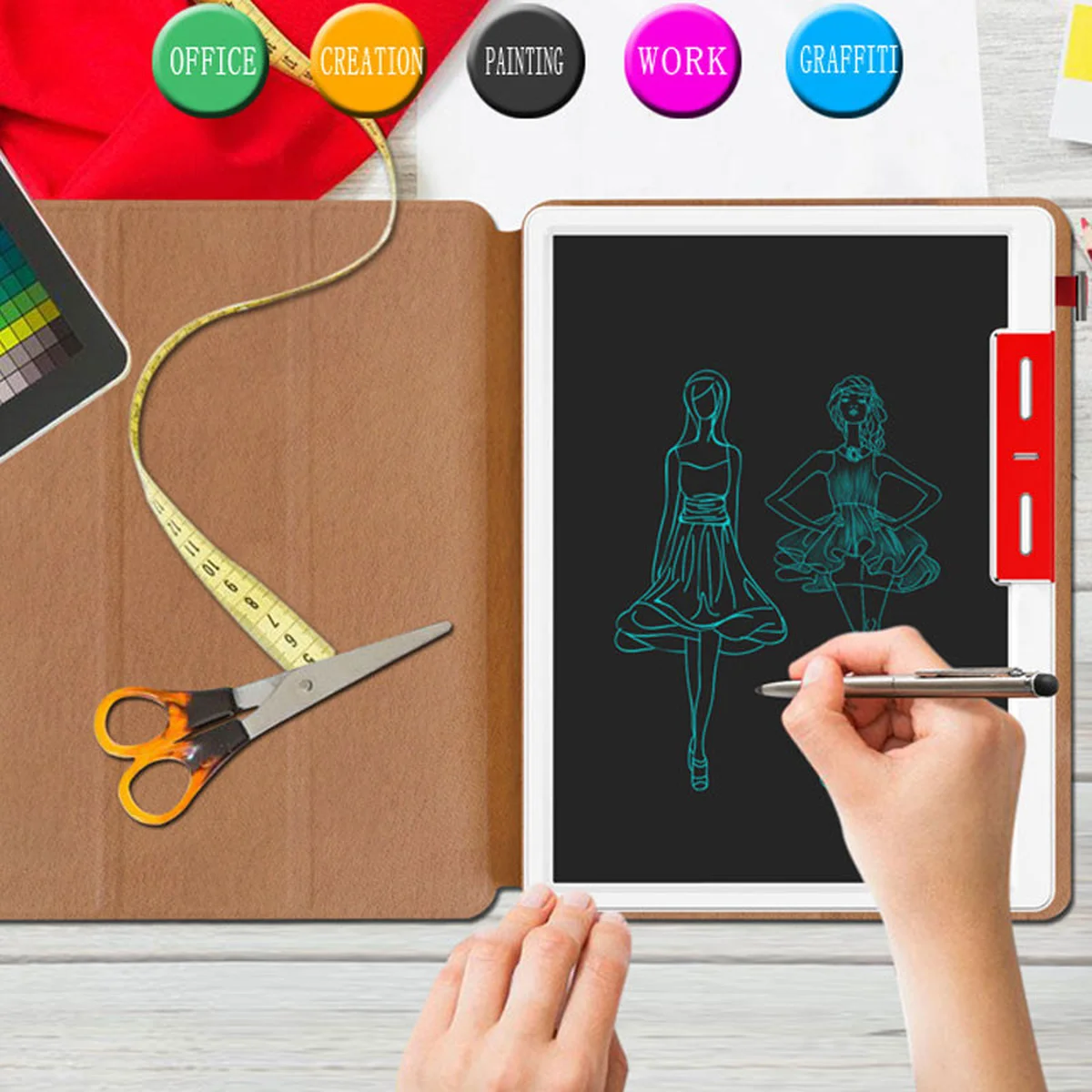 Планшет для малювання LCD color blocked 10,1 дюймів with leather case Brown / Dark Brown