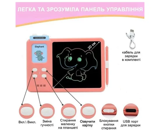 Планшет для рисования с обучающими карточками S5 Pink