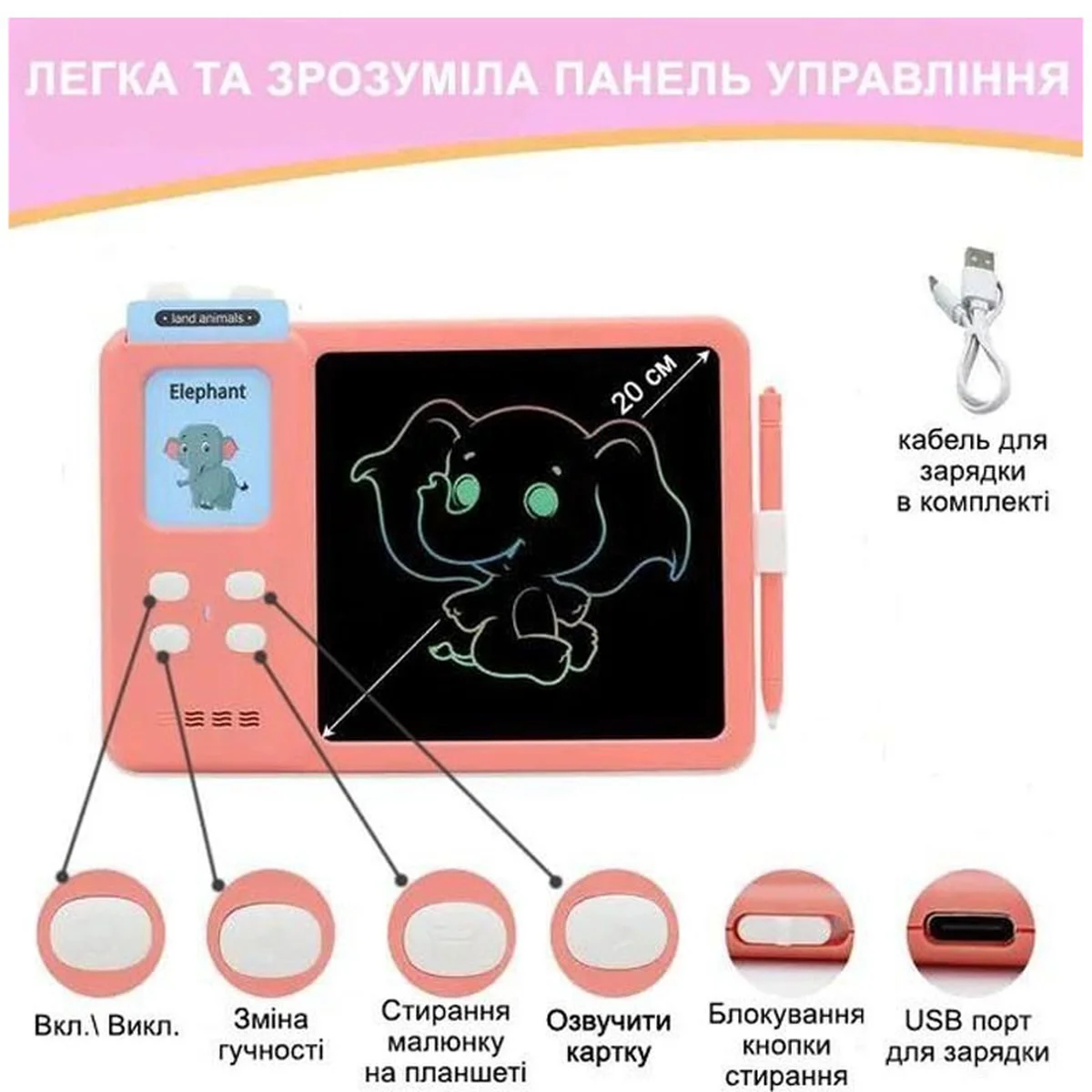 Планшет для рисования с обучающими карточками S5 Pink