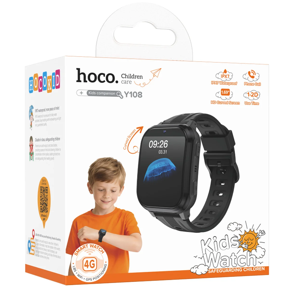 Детские cмарт-часы Hoco Y108 4G with call function Black