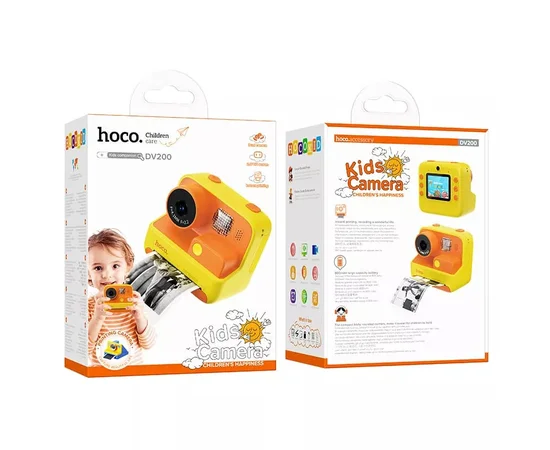 Детская фотокамера с моментальной печатью Hoco DV200 Dual lens Yellow