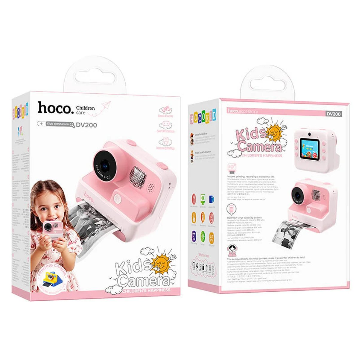 Детская фотокамера с моментальной печатью Hoco DV200 Dual lens Pink