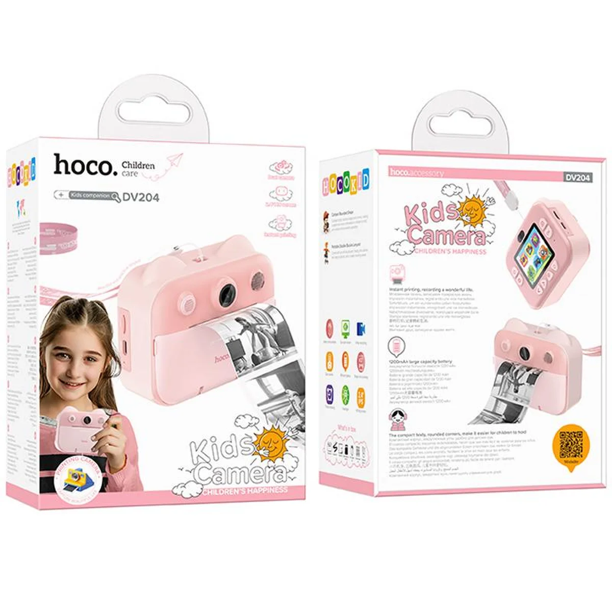 Детская фотокамера с моментальной печатью Hoco DV204 Dual-camera Pink