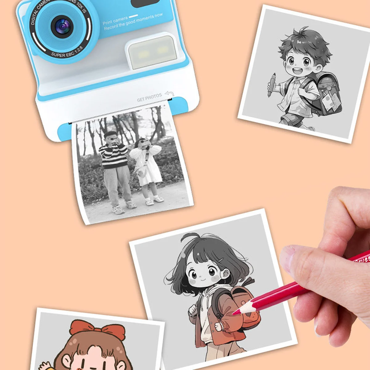 Детская фотокамера моментальной печати D101 Blue