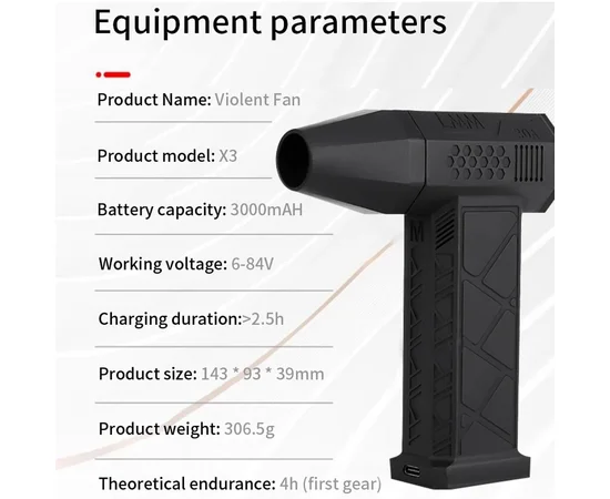 Турбофен "Mini Turbo Jet Fan" 130000 RPM X3 Черный