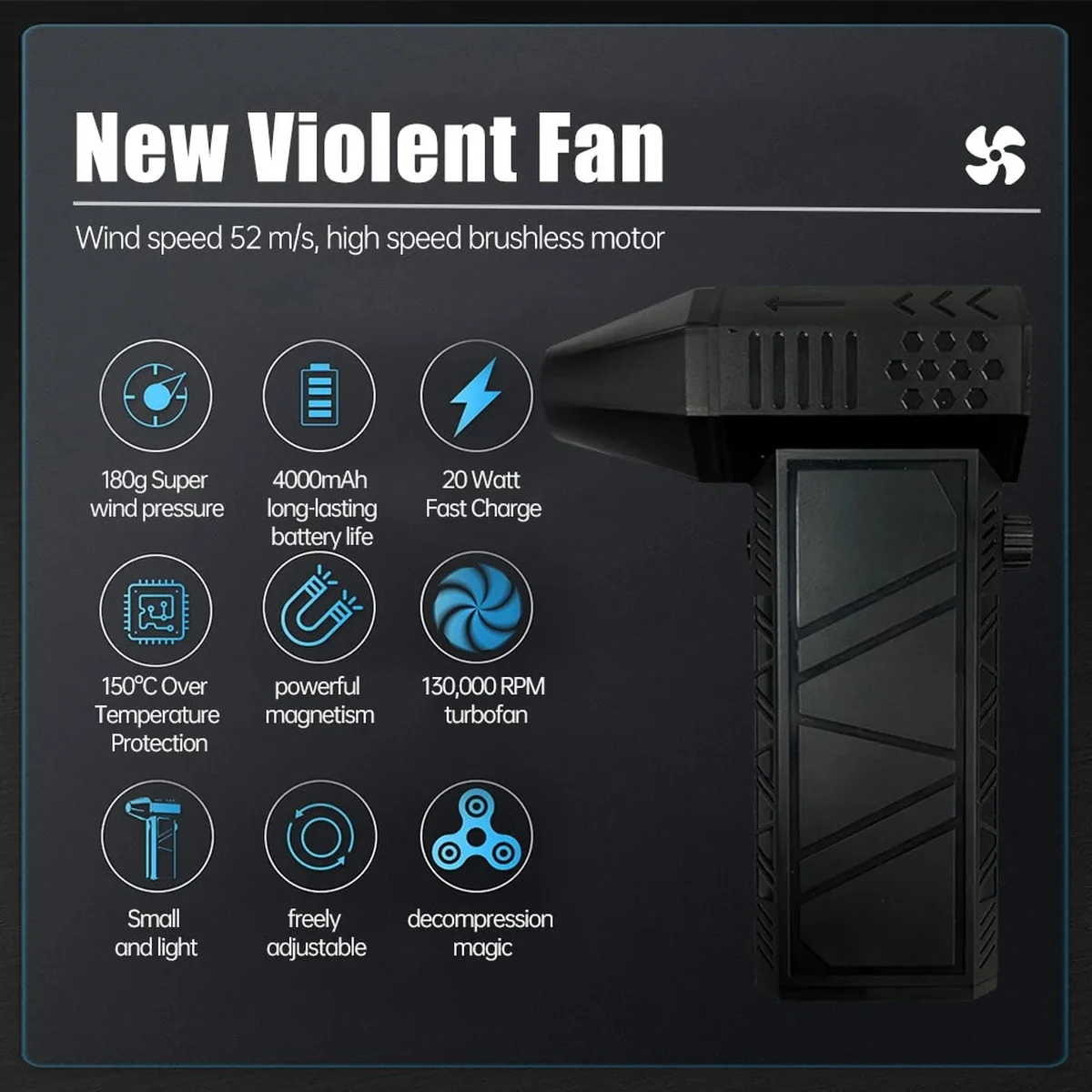 Турбофен "Violent Fan" 130000 RPM X4 Чорний