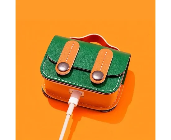 Кожаный футляр Briefcase для наушников AirPods 3 Green / Orange