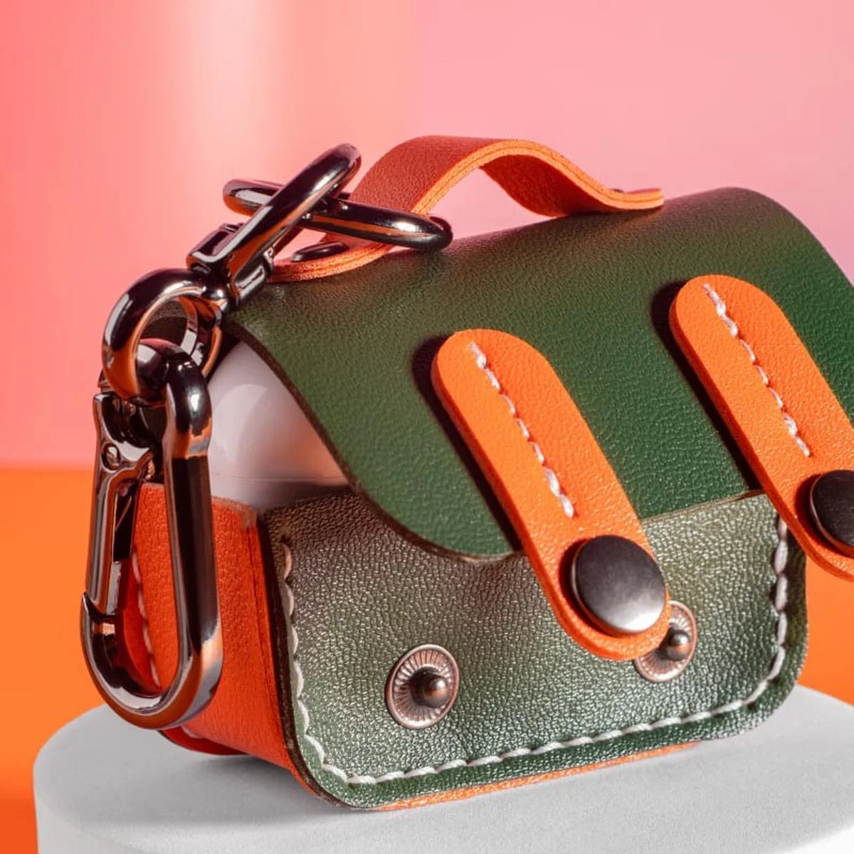 Кожаный футляр Briefcase для наушников AirPods Pro 2 / Pro Green / Orange