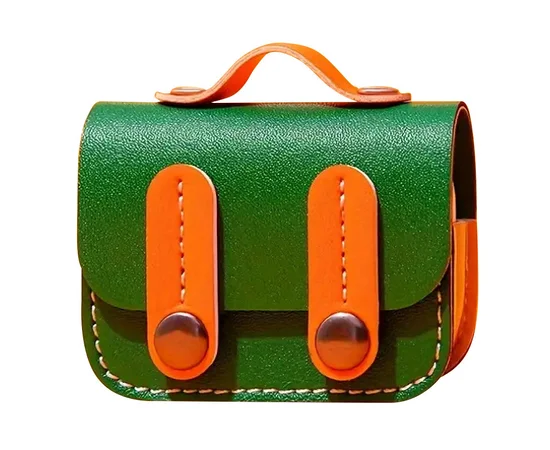 Кожаный футляр Briefcase для наушников AirPods 3 Green / Orange
