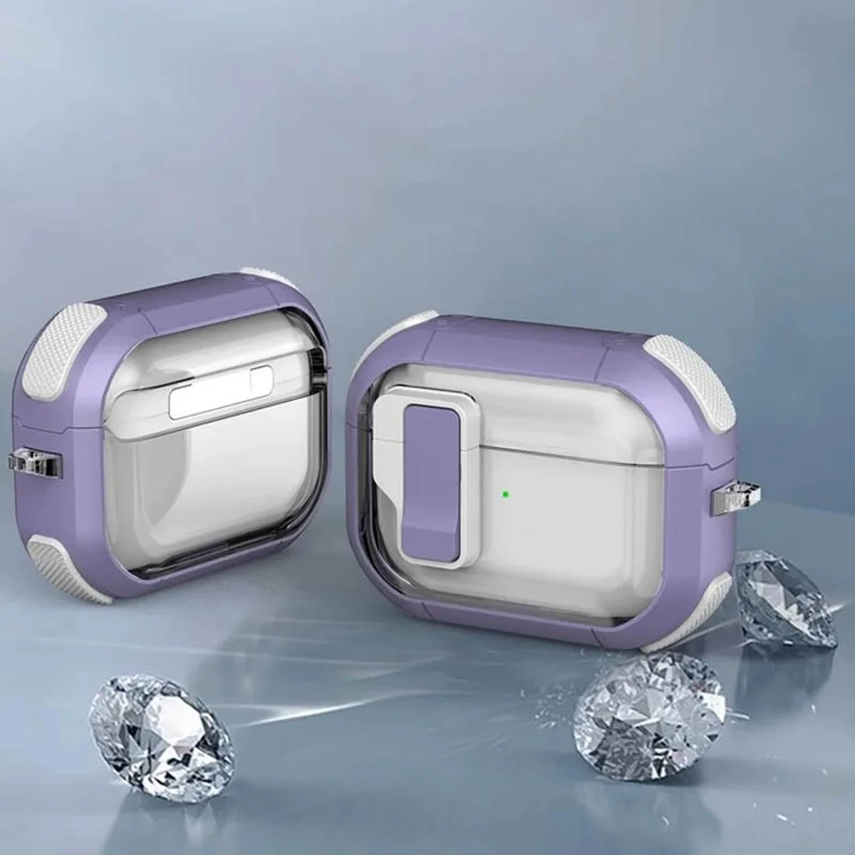 Футляр противоударный Locking Button для наушников Airpods Pro 2 / Pro Light Purple