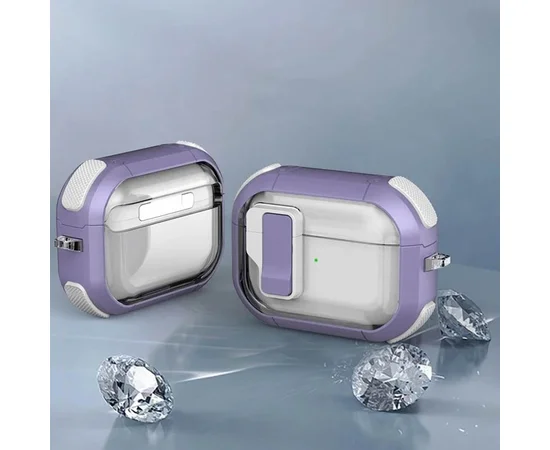 Футляр противоударный Locking Button для наушников Airpods Pro 2 / Pro Light Purple