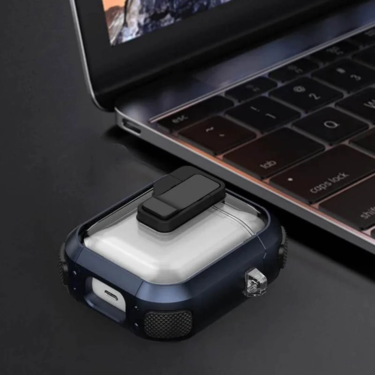 Футляр противоударный Locking Button для наушников Airpods 1/2 Blue