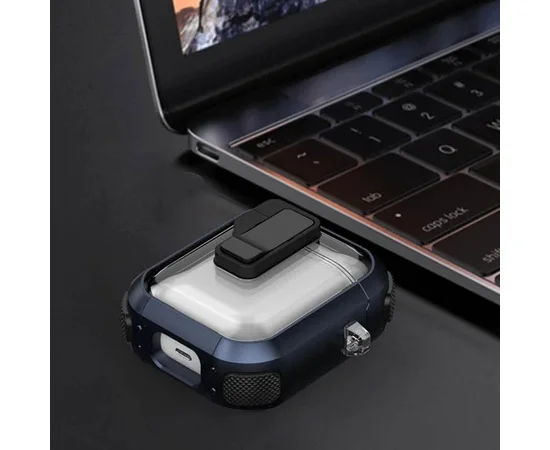 Футляр протиударний Locking Button для навушників Airpods 1/2 Blue