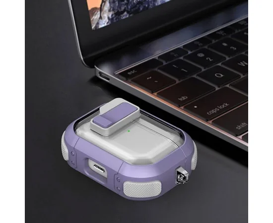 Футляр противоударный Locking Button для наушников Airpods Pro 2 / Pro Light Purple