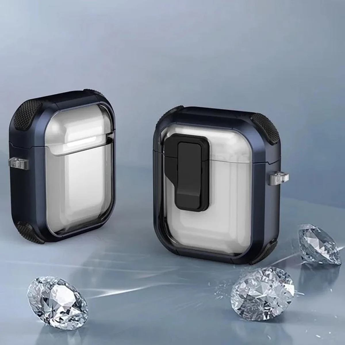 Футляр противоударный Locking Button для наушников Airpods 1/2 Blue