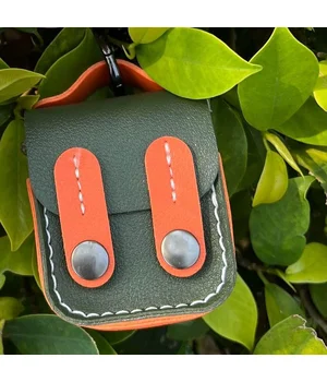 Кожаный футляр Briefcase для наушников AirPods 1/2 Green / Orange