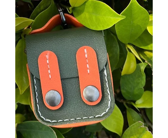 Кожаный футляр Briefcase для наушников AirPods 1/2 Green / Orange