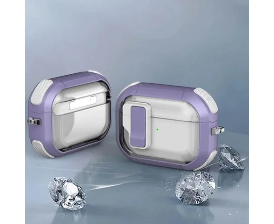 Футляр противоударный Locking Button для наушников Airpods Pro 3 Light Purple