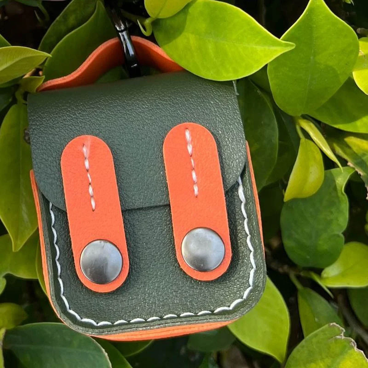Шкіряний футляр Briefcase для навушників AirPods 1/2 Green / Orange