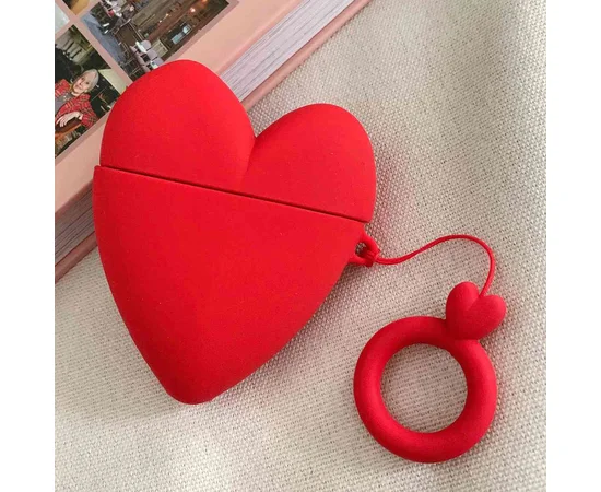 Силиконовый футляр Lucky Heart series для наушников AirPods2 + кольцо Красный