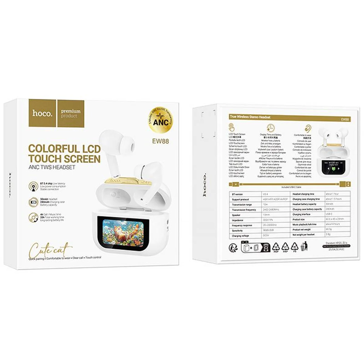 Беспроводные TWS наушники Hoco EW88 Rampino with Touch Screen ANC White