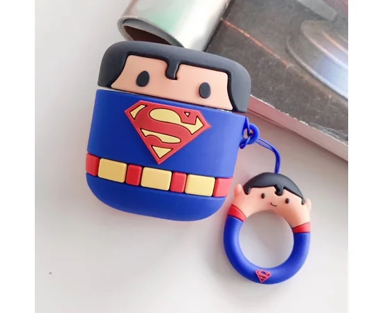 Силиконовый футляр Marvel & DC series для наушников AirPods2 + кольцо Супермен/Синий