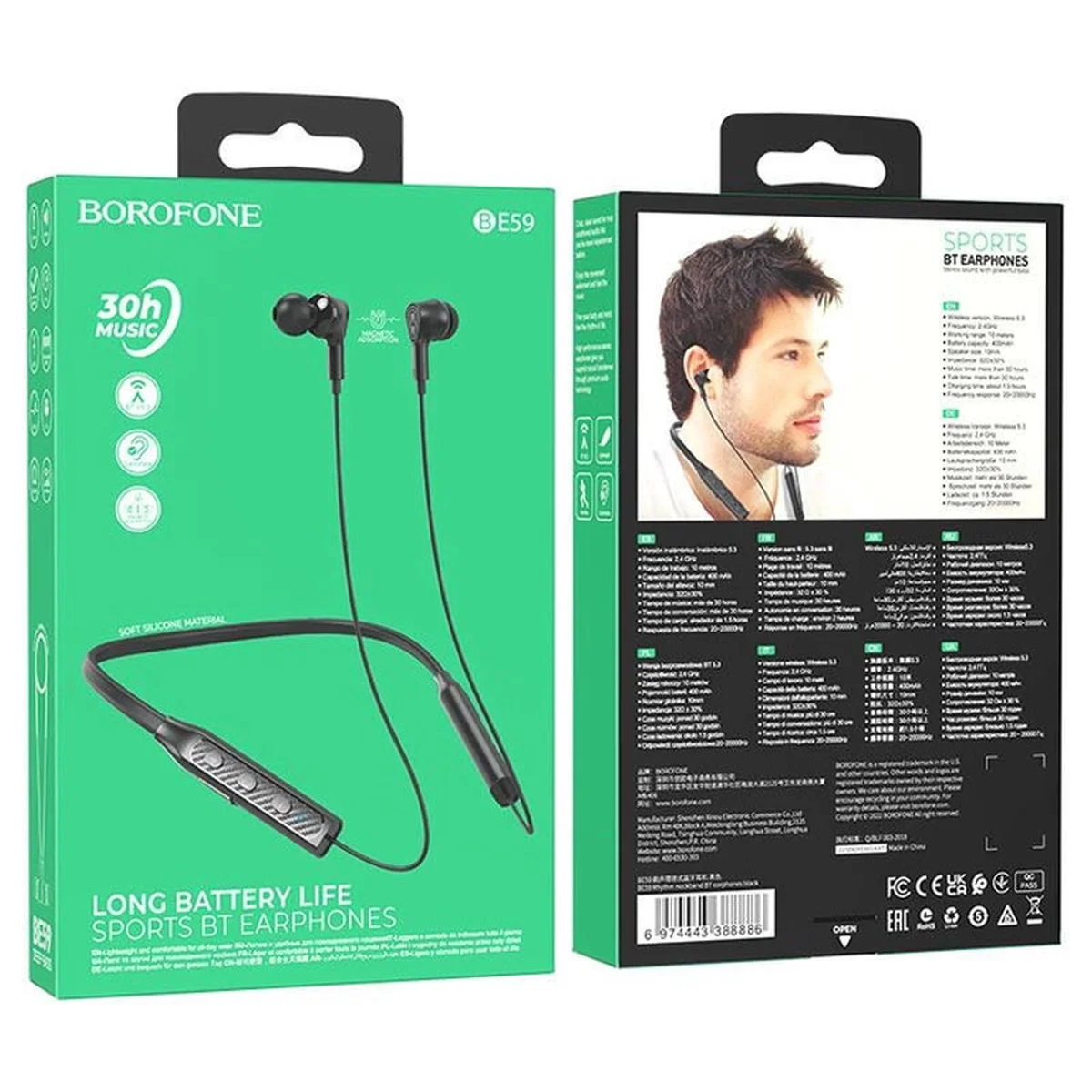 Bluetooth навушники Borofone BE59 Rhythm neckband Black