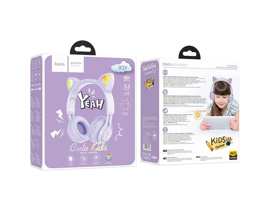 Наушники Hoco W39 Cat ear Purple