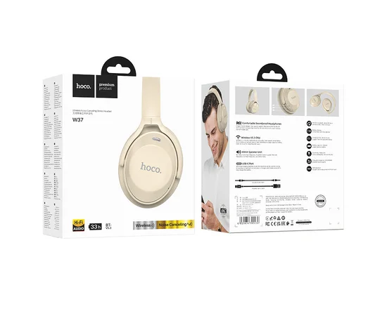 Накладные беспроводные наушники Hoco W37 Sound Active Noise Reduction Gold champagne