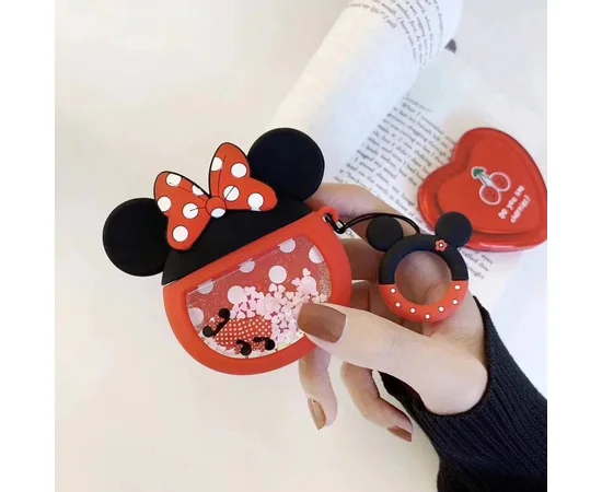Силиконовый футляр Disney series with Sparckles & Water для наушников AirPods 1/2 + кольцо Минни Маус/Красный