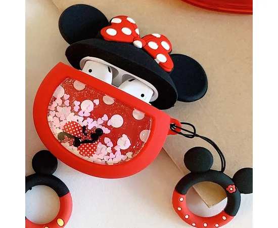 Силиконовый футляр Disney series with Sparckles & Water для наушников AirPods 1/2 + кольцо Минни Маус/Красный
