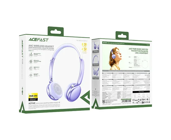 Накладні бездротові навушники Acefast H8 ANC Purple