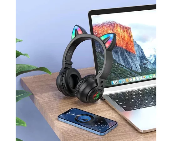 Bluetooth навушники BOROFONE BO18 Cat ear Чорний
