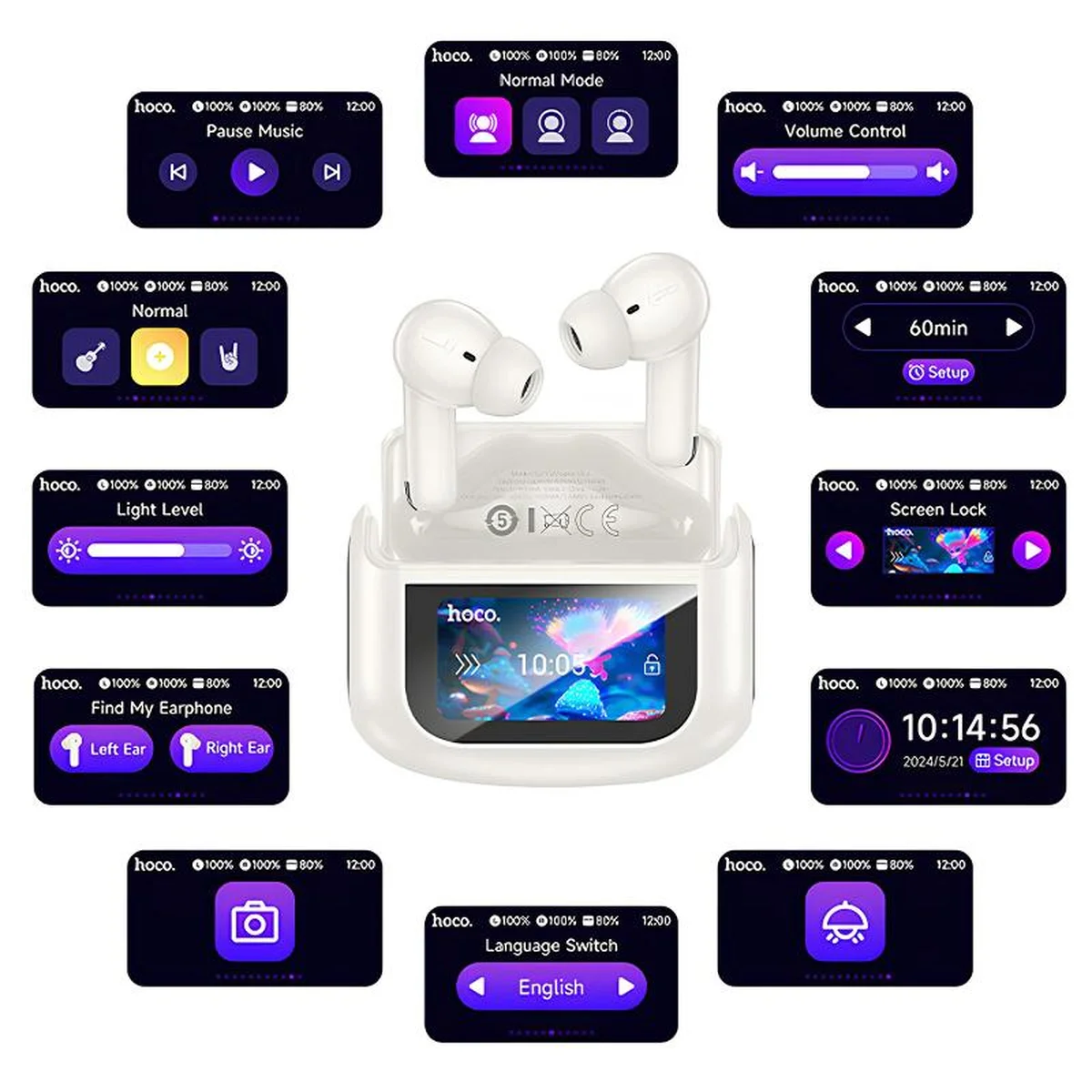 Бездротові навушники TWS Hoco EQ21 Sandy with Touch Screen ANC+ENC Cloudy white