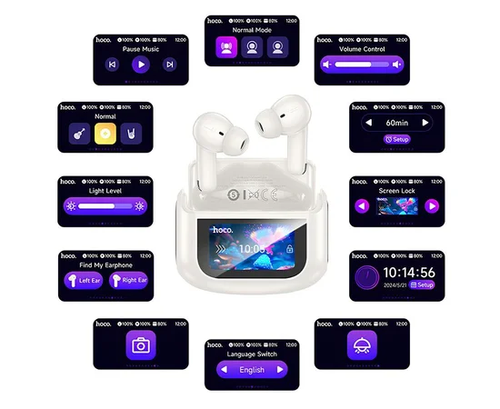 Беспроводные TWS наушники Hoco EQ21 Sandy with Touch Screen ANC+ENC Cloudy white