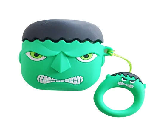 Силиконовый футляр Marvel & DC series для наушников AirPods Pro + кольцо Халк / Зеленый