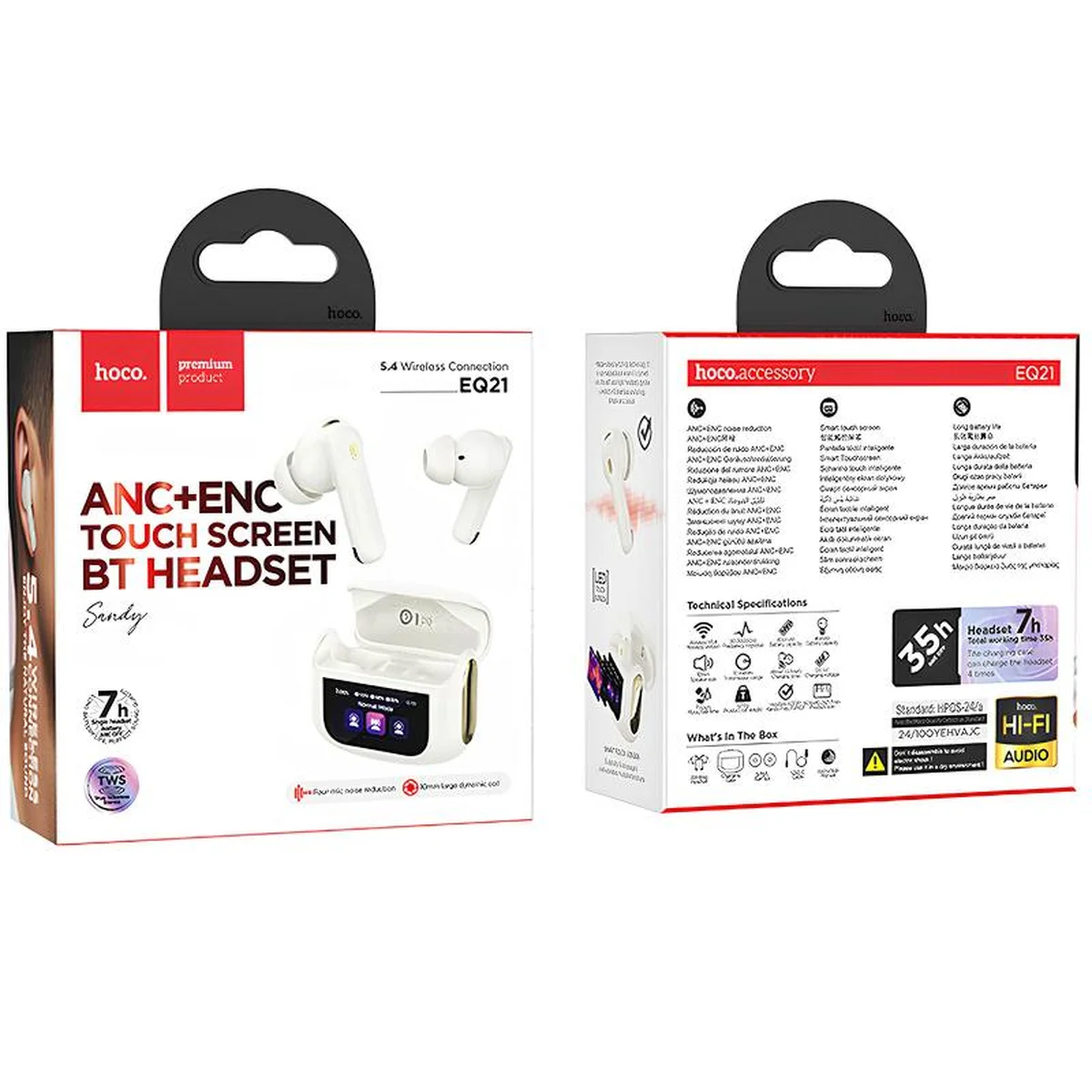 Бездротові навушники TWS Hoco EQ21 Sandy with Touch Screen ANC+ENC Cloudy white