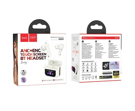 Беспроводные TWS наушники Hoco EQ21 Sandy with Touch Screen ANC+ENC Cloudy white