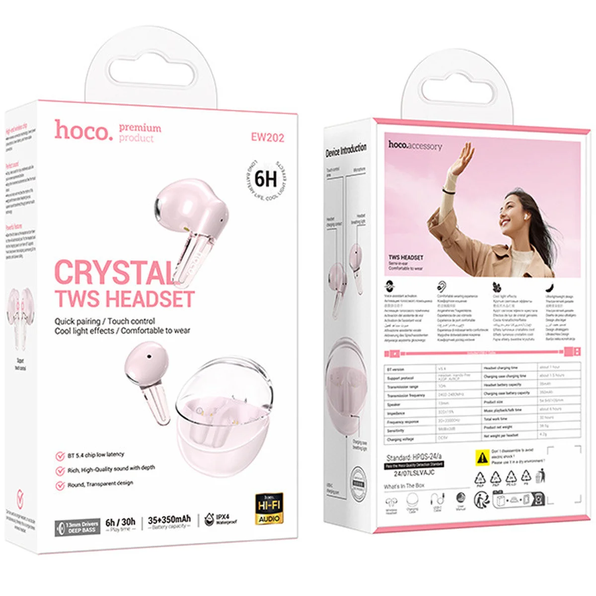 Беспроводные TWS наушники Hoco EW202 Magic Pink