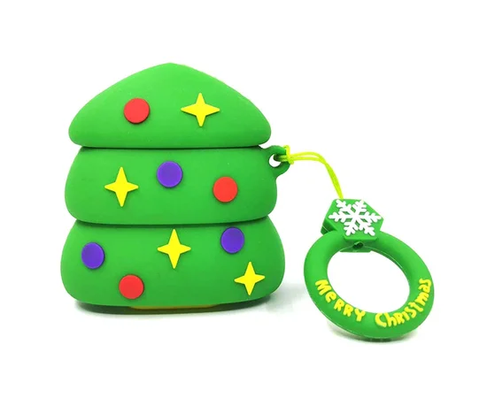 Силиконовый футляр Happy New Year с кольцом для наушников AirPods Новогодняя елка / Зеленый