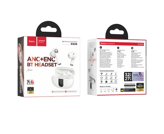 Беспроводные TWS наушники Hoco EQ26 Nice ANC+ENC White