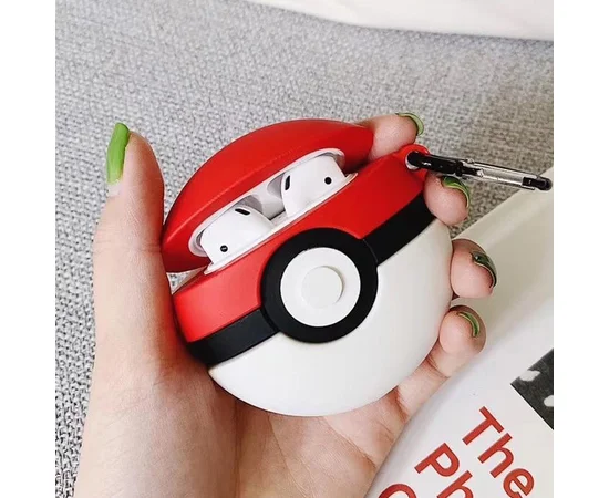 Силиконовый футляр Pokemon series для наушников AirPods + карабин Покебол/Красно-белый