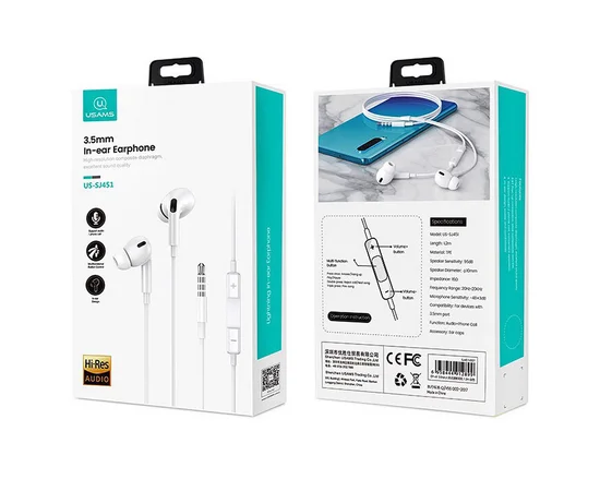 Наушники Usams EP-41 3.5mm с микрофоном Белый