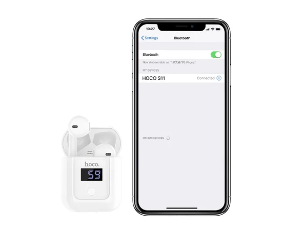 Bluetooth гарнитура HOCO S11 + красный силиконовый футляр Белый