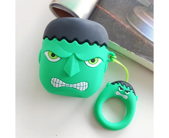 Силиконовый футляр Marvel & DC series для наушников AirPods2 + кольцо Халк / Зеленый