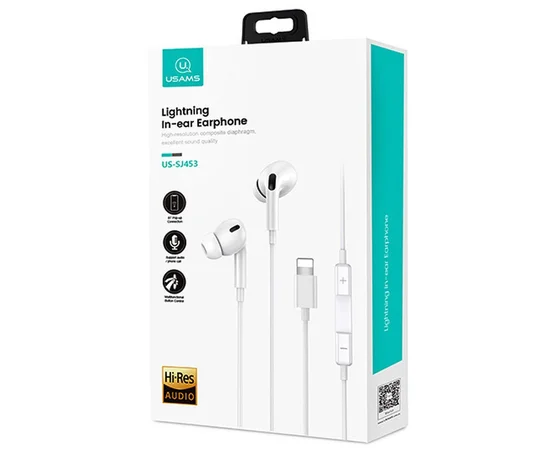 Наушники Usams EP-41 Lightning с микрофоном Белый