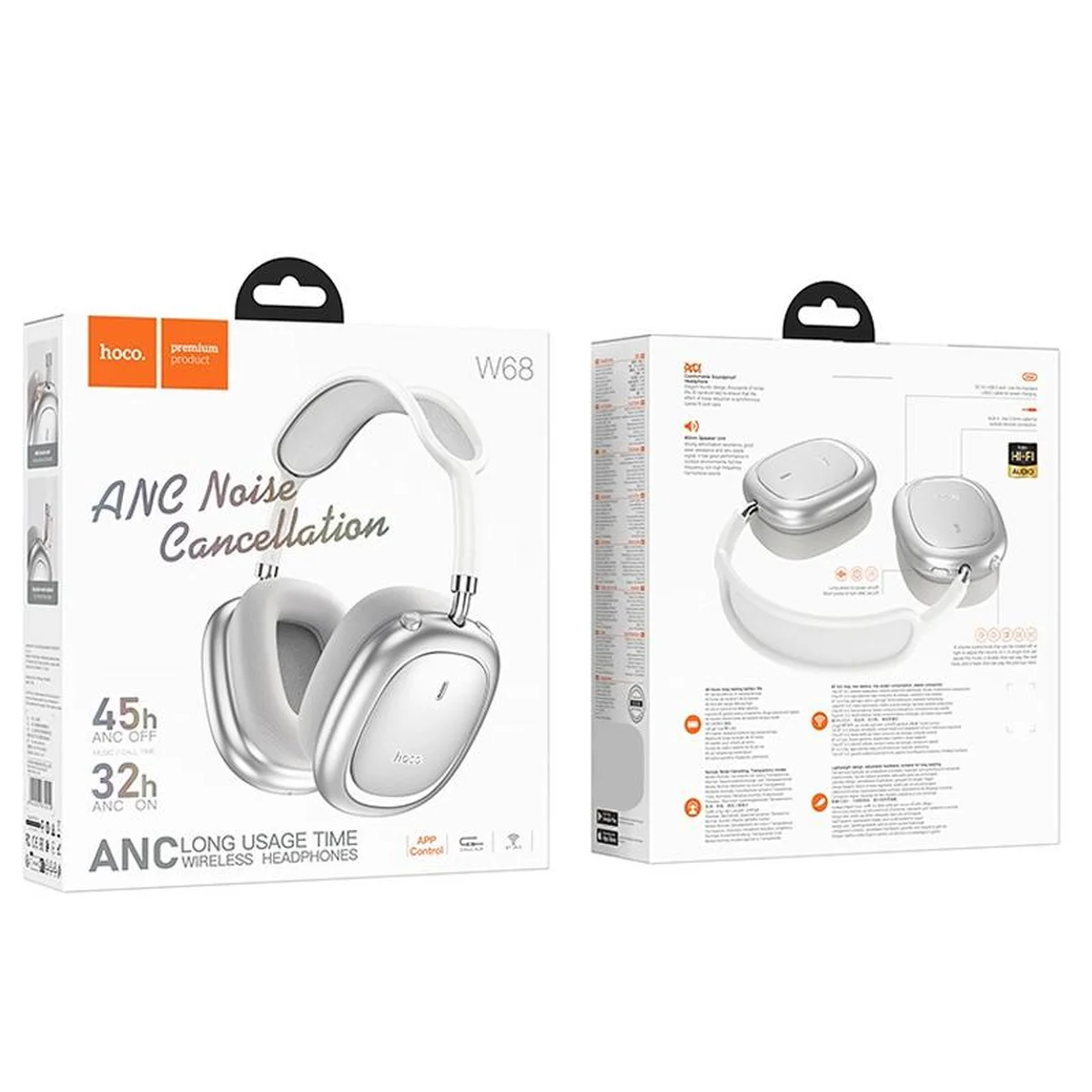 Накладні бездротові навушники Hoco W68 Calma ANC (App) Silver