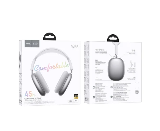 Накладні бездротові навушники Hoco W65 Happy Silver